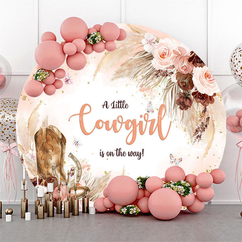 Lofaris Round Pink Boho Floral Cowgirl Baby Shower Backdrop