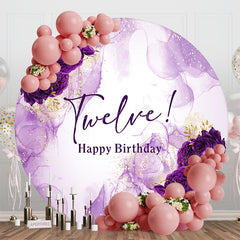 Lofaris Round Purple Floral Marbled 12th Birthday Backdrop