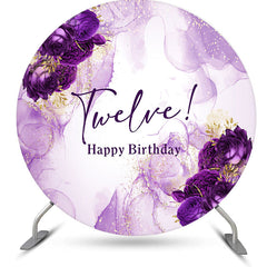 Lofaris Round Purple Floral Marbled 12th Birthday Backdrop