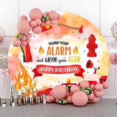 Lofaris Round Red Car Firefighting Happy Birthday Backdrop