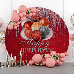 Lofaris Round Red Glitter Balloons Happy Birthday Backdrop