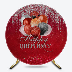 Lofaris Round Red Glitter Balloons Happy Birthday Backdrop