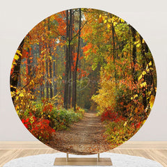 Lofaris Round Red Yellow Withered Forest Path Autumn Backdrop