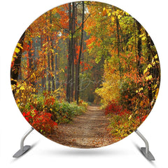 Lofaris Round Red Yellow Withered Forest Path Autumn Backdrop