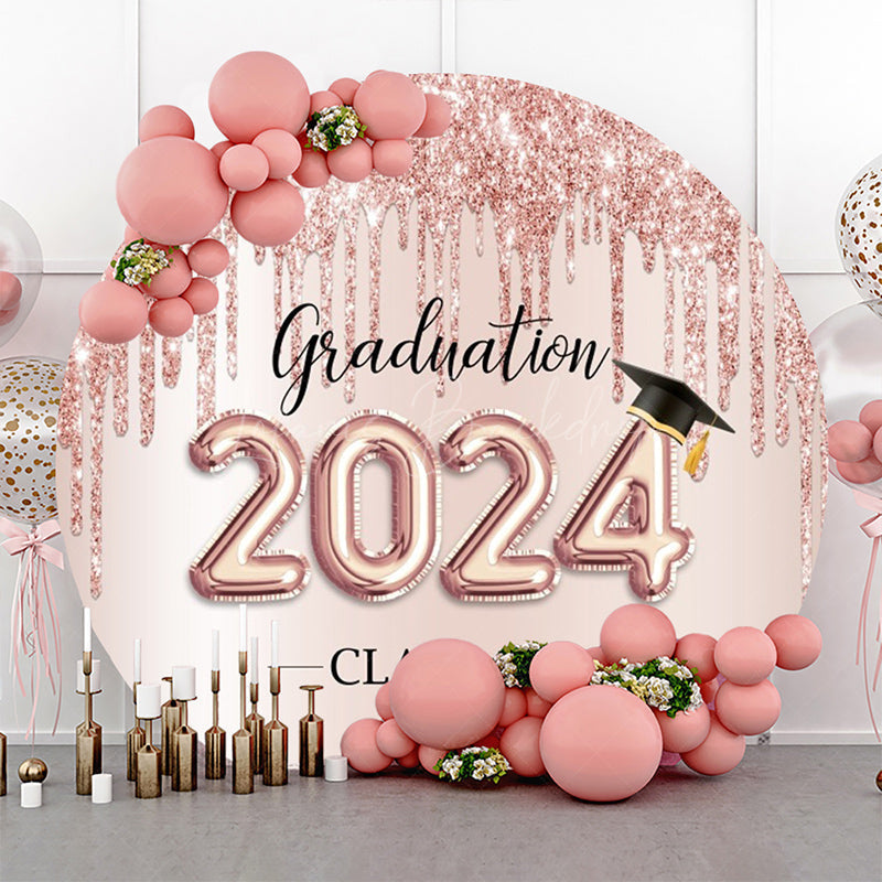 Lofaris Round Rose Gold Glitter 2024 Graduation Backdrop