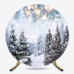 Lofaris Round Snowy Pine Trees Light Bokeh Winter Backdrop