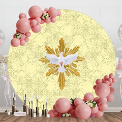 Lofaris Round Yellow Badge White Dove Baptism Backdrop