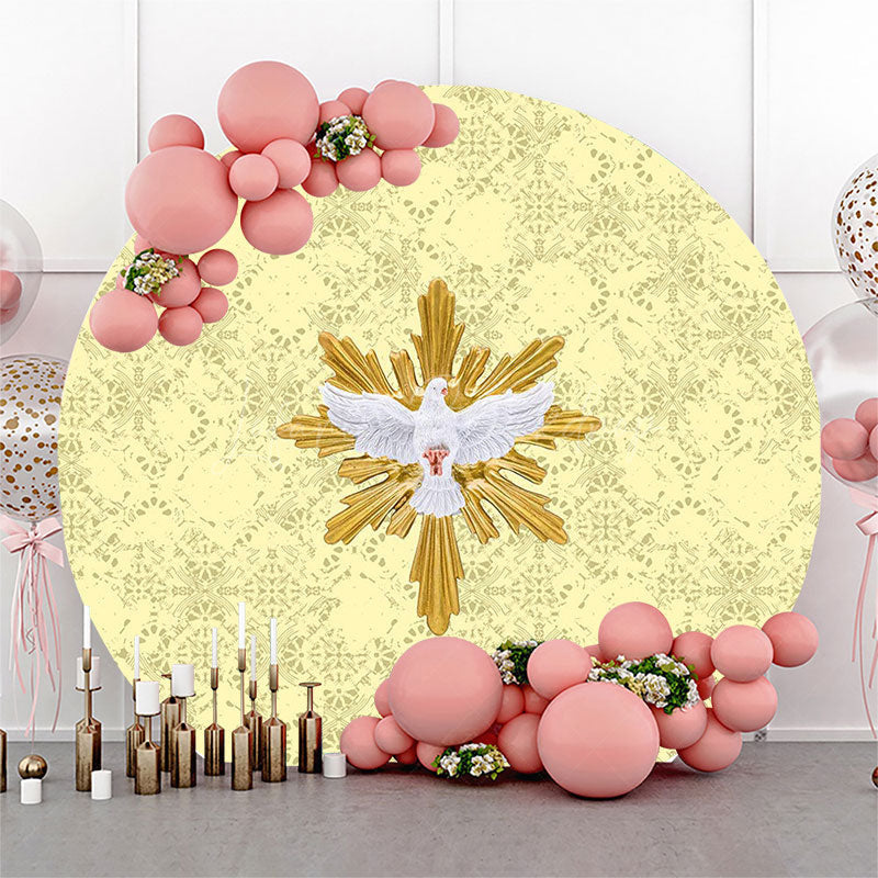 Lofaris Round Yellow Badge White Dove Baptism Backdrop