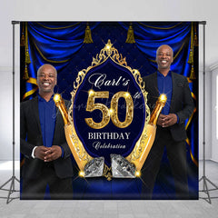 Lofaris Royal Blue Custom Photo Name 50th Birthday Backdrop