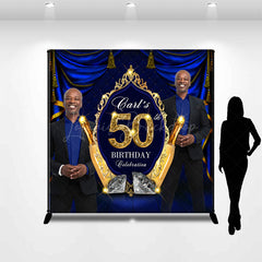 Lofaris Royal Blue Custom Photo Name 50th Birthday Backdrop