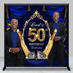 Lofaris Royal Blue Custom Photo Name 50th Birthday Backdrop