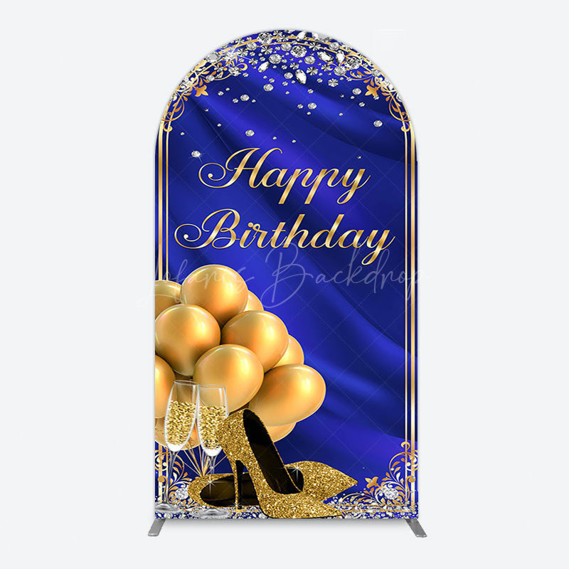 Lofaris Royal Blue Gold Balloon Happy Birthday Arch Backdrop