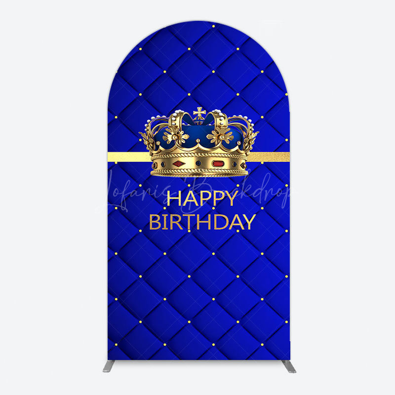 Lofaris Royal Blue Gold Crown Happy Birthday Arch Backdrop