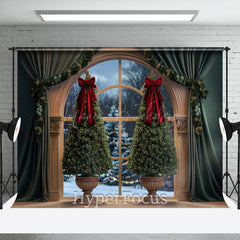 Lofaris Royal Green Curtain Window Scene Christmas Backdrop