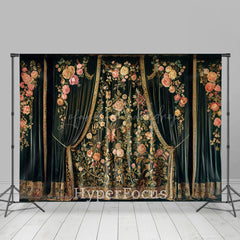 Lofaris Royal Luxury Green Floral Curtain Fine Art Backdrop