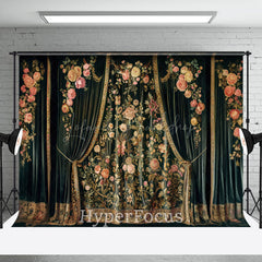 Lofaris Royal Luxury Green Floral Curtain Fine Art Backdrop