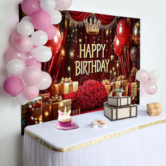 Lofaris Royal Red Balloon Rose Crown Happy Birthday Backdrop