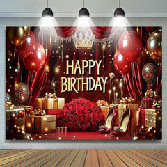 Lofaris Royal Red Balloon Rose Crown Happy Birthday Backdrop