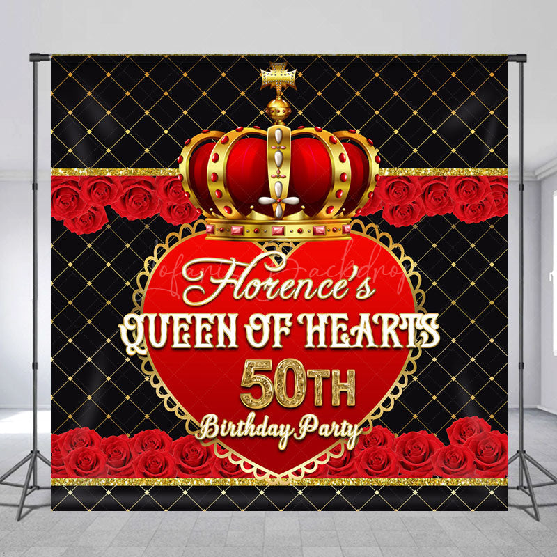 Lofaris Royal Red Crown Rose Custom 50th Birthday Backdrop