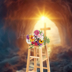 Lofaris Rugged Cave Sunrise Scene Cross Easter Backdrop