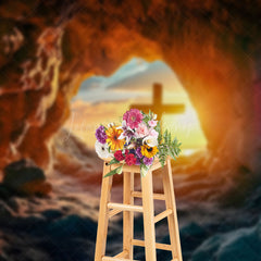 Lofaris Rugged Cave Sunset Cross Scenery Easter Backdrop