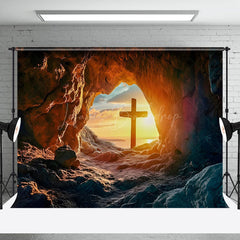 Lofaris Rugged Cave Sunset Cross Scenery Easter Backdrop