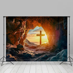 Lofaris Rugged Cave Sunset Cross Scenery Easter Backdrop