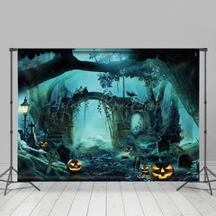 Lofaris Ruined Grave Forest Pumpkin Mist Halloween Backdrop