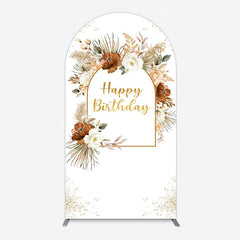 Lofaris Rural Boho Floral Gold Happy Birthday Arch Backdrop