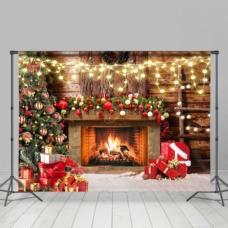 Lofaris Rural Fireplace Light Glitter Christmas Backdrop