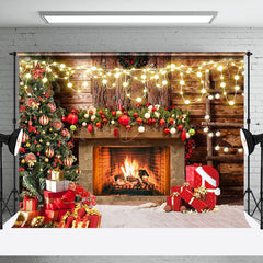 Lofaris Rural Fireplace Light Glitter Christmas Backdrop