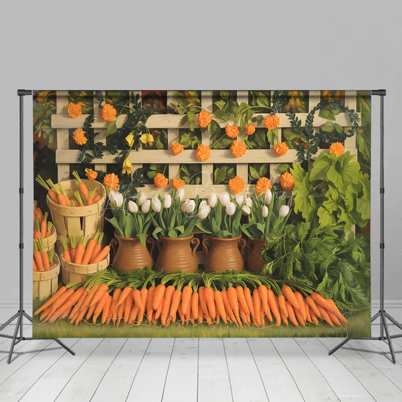 Lofaris Rural Greenery Carrots Floral Spring Photo Backdrop