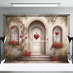 Lofaris Rural House Red Rose Greenery Valentines Day Backdrop