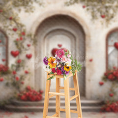 Lofaris Rural House Red Rose Greenery Valentines Day Backdrop