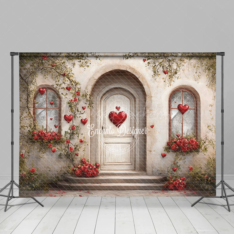 Lofaris Rural House Red Rose Greenery Valentines Day Backdrop