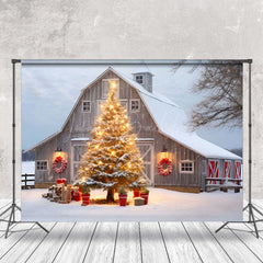 Lofaris Rural House Xmas Trees Snowy Christmas Vibe Backdrop