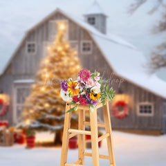 Lofaris Rural House Xmas Trees Snowy Christmas Vibe Backdrop