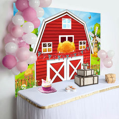 Lofaris Rural Red Barn Door Farm Happy Birthday Backdrop