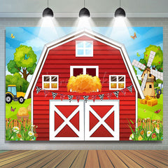 Lofaris Rural Red Barn Door Farm Happy Birthday Backdrop