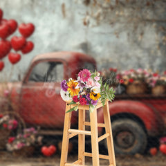 Lofaris Rural Red Retro Truck Floral Valentines Day Backdrop