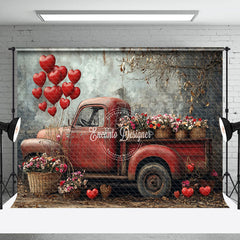 Lofaris Rural Red Retro Truck Floral Valentines Day Backdrop