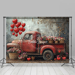 Lofaris Rural Red Retro Truck Floral Valentines Day Backdrop