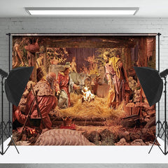 Lofaris Rural Shabby Shed Nativity Merry Christmas Backdrop