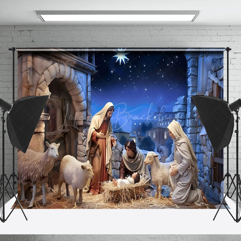 Lofaris Rural Shed Twinkle Night Nativity Christmas Backdrop