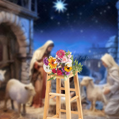 Lofaris Rural Shed Twinkle Night Nativity Christmas Backdrop