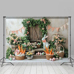 Lofaris Rural Wall Greenry Floral Bunny Eggs Easter Backdrop