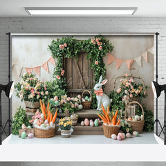 Lofaris Rural Wall Greenry Floral Bunny Eggs Easter Backdrop