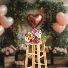 Lofaris Rural Wood Wall Greenery Pink Floral Balloon Backdrop