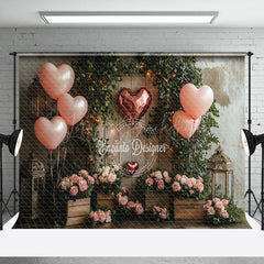 Lofaris Rural Wood Wall Greenery Pink Floral Balloon Backdrop