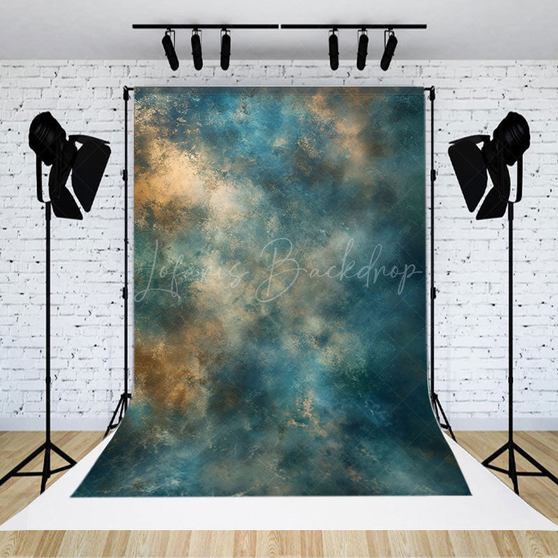 Lofaris Rustic Blue Gold Abstract Texture Photo Backdrop